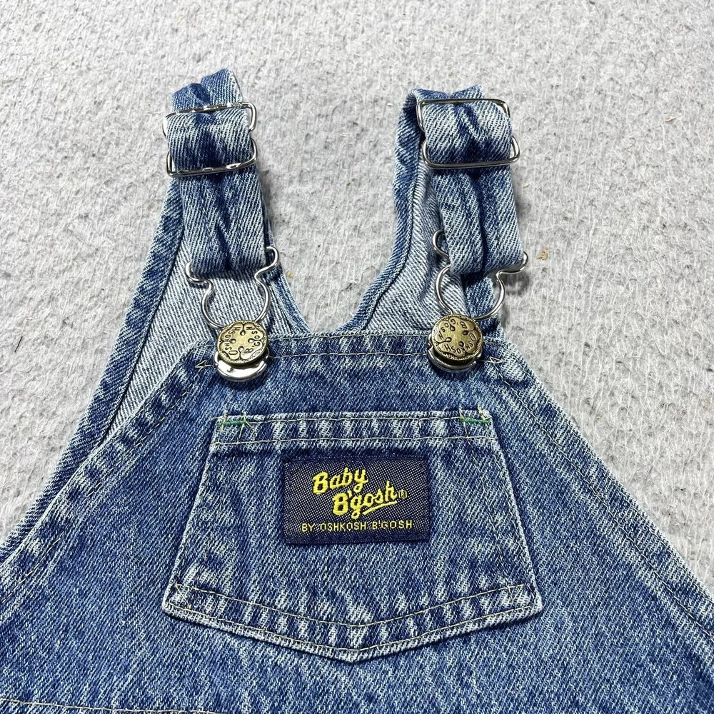VTG OshKosh B'gosh Overalls Infant Boys 12M Blue Denim Shortall Bib Pocket Snap